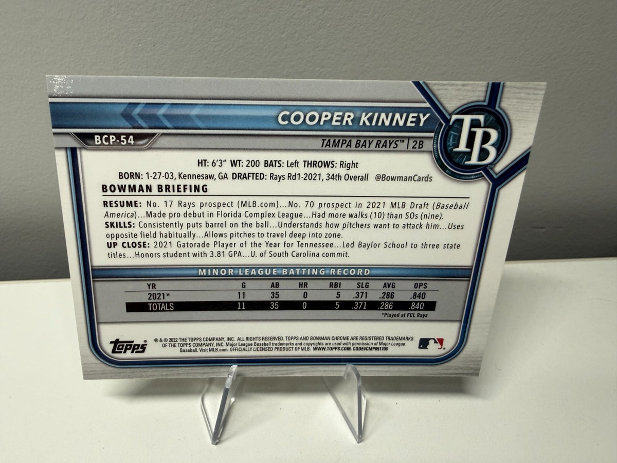 Cooper Kinney 2022 Bowman Chrome Prospect Yellow Mini Diamond Refractor /75