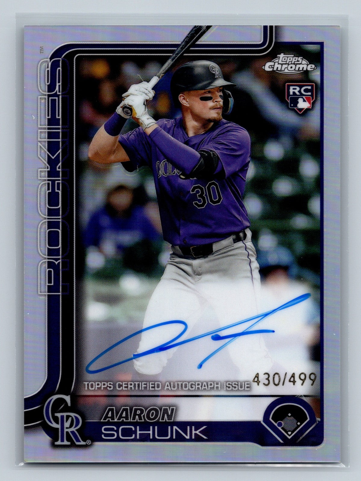 Aaron Schunk 2025 Topps Chrome Refractor Auto RC /499 #RA-AS Rockies