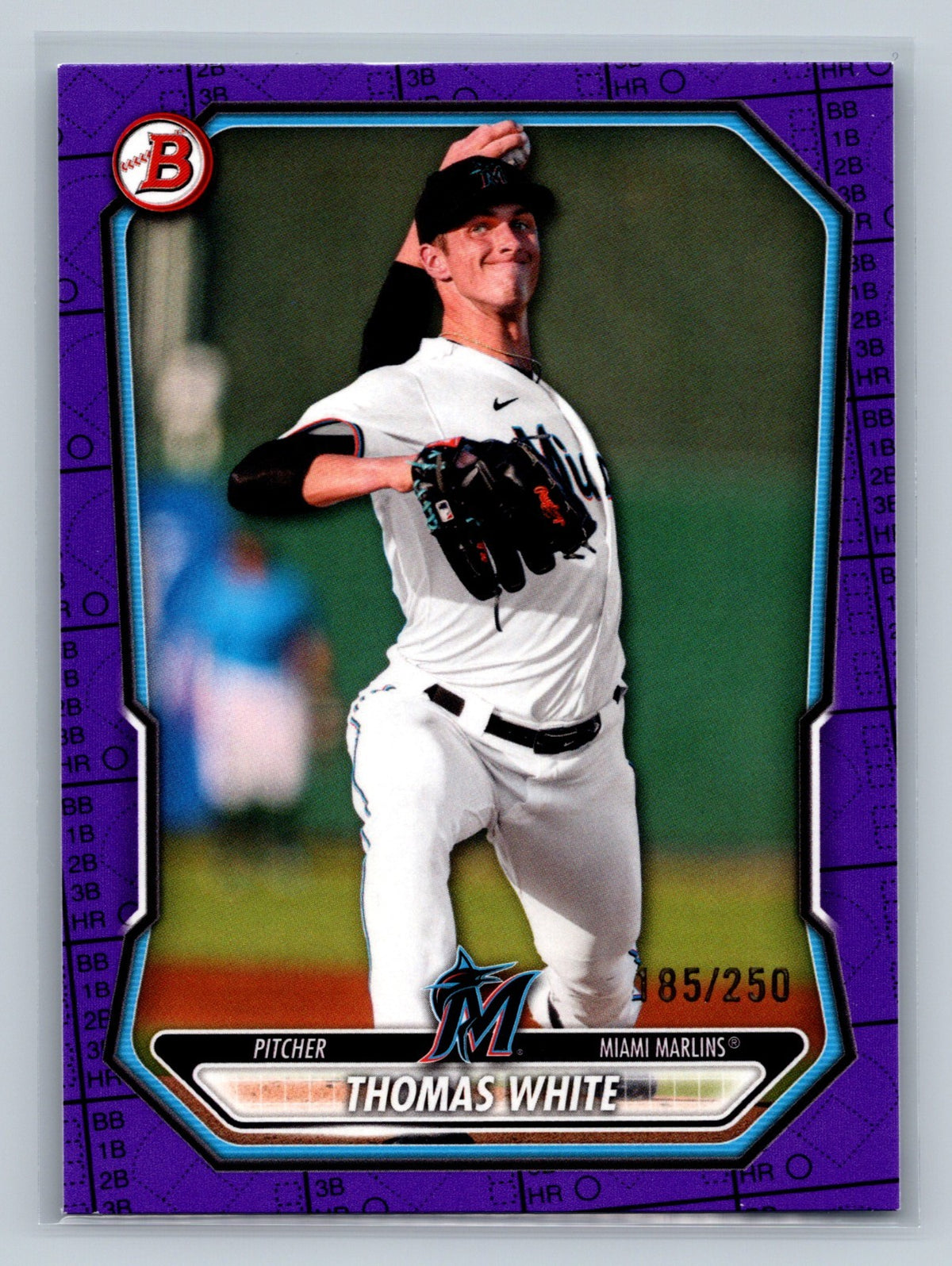 Thomas White 2026 Bowman Paper Prospects Purple Scorecard /250 #BP-80 Marlins
