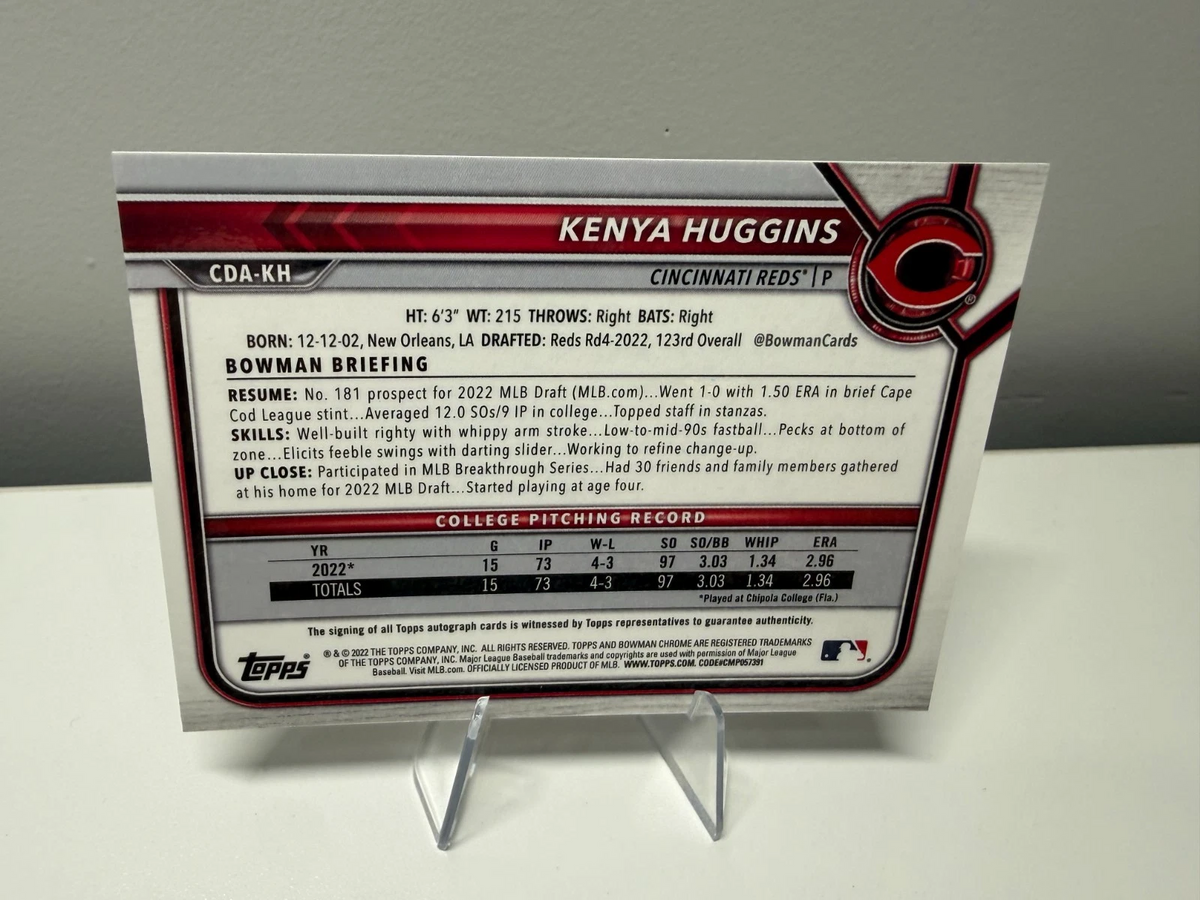 Kenya Huggins 2022 Bowman Draft Chrome 1st Auto #CDA-KH Reds