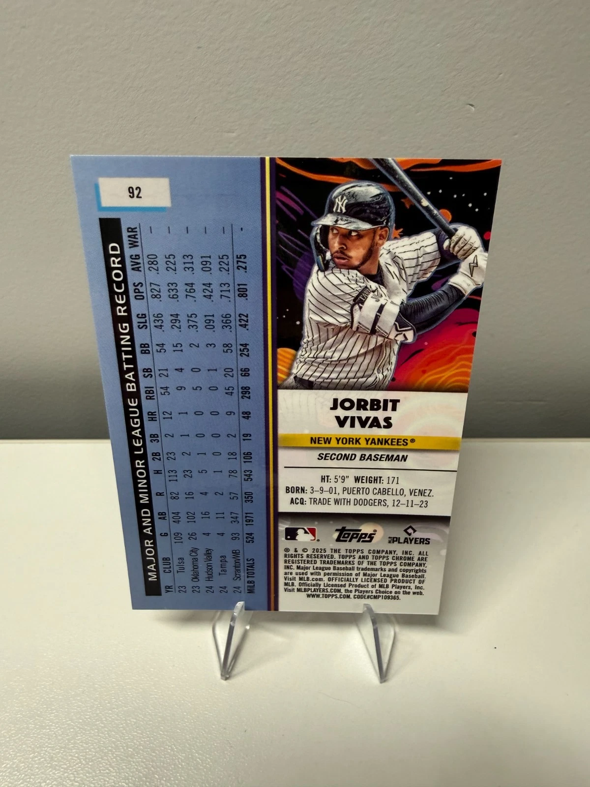 Jorbit Vivas 2025 Topps Chrome Cosmic Red Flare Refractor RC /5 #92 Yankees