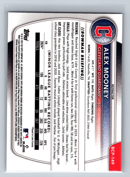 Alex Mooney 2025 Bowman Chrome 1st Refractor /499 #BCP-149 Guardians