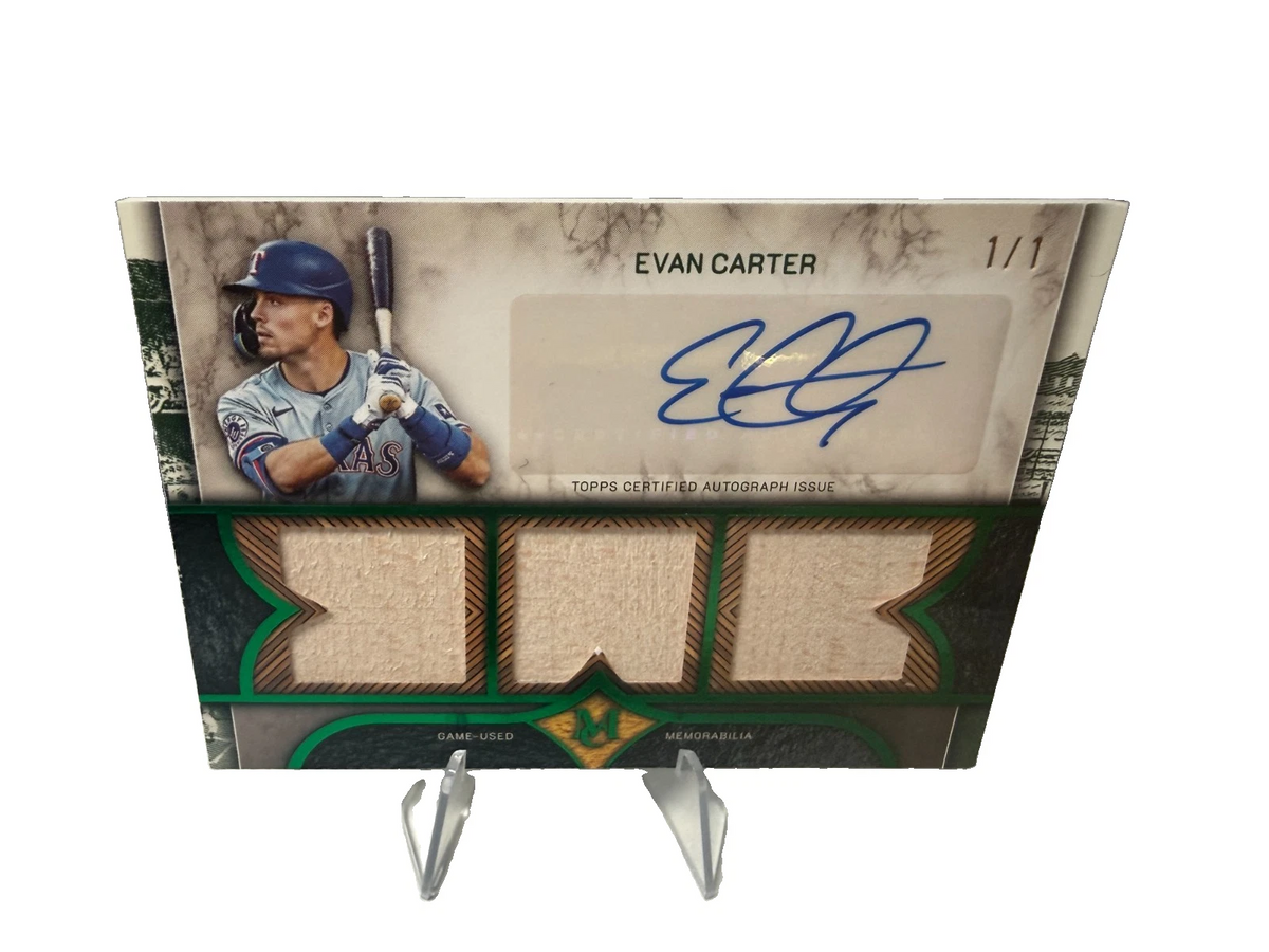 Evan Carter 2025 Topps Signature Swatches Triple Relic Auto Green /1 #SPTRA-EC