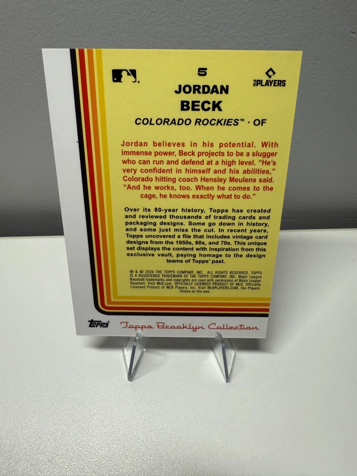 Jordan Beck 2024 Topps Brooklyn Collection Black RC /75 #5 Rockies