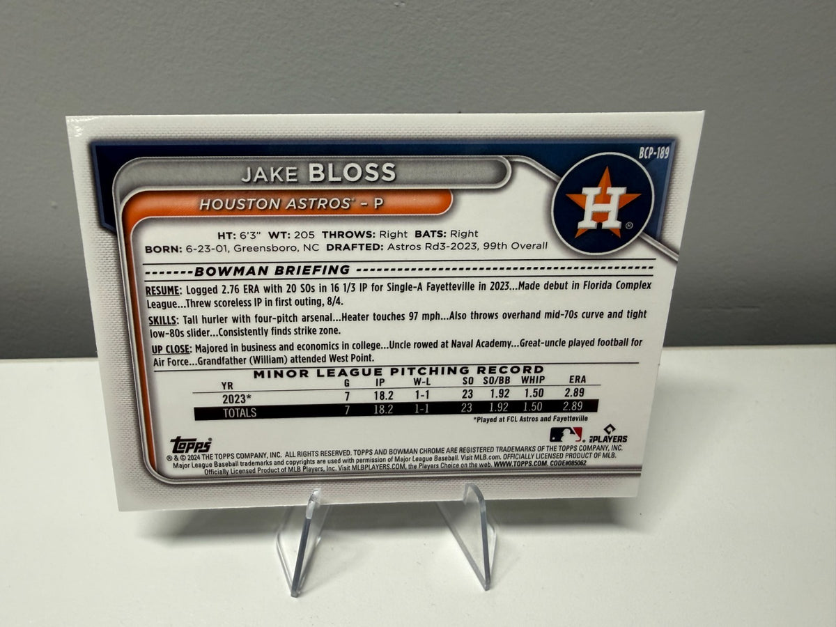 Jake Bloss 2024 Bowman Chrome 1st Aqua Refractor /125 #BCP-189 Astros