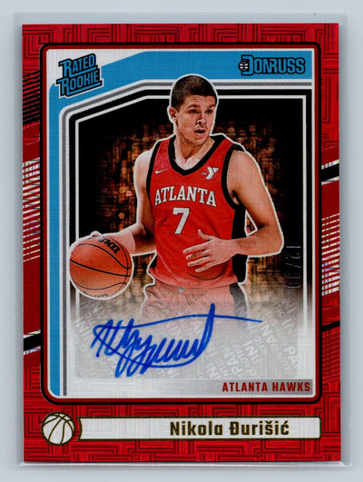 Nikola Durisic 2024-25 Panini Donruss Rated Rookie Red Choice Auto #291 Hawks
