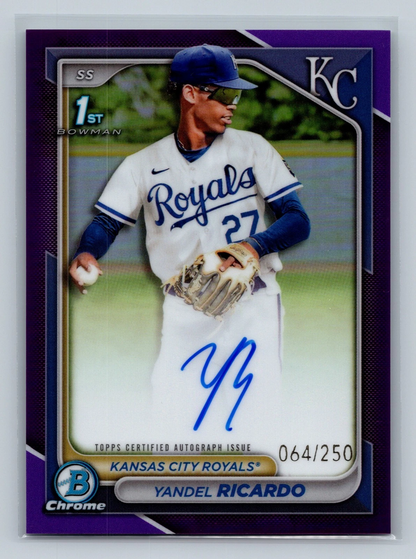 Yandel Ricardo 2024 Bowman Chrome 1st Purple Refractor Auto /250 #CPA-YRI Royals