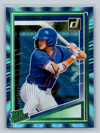 Carson Benge 2025 Panini Donruss Rated Prospects Carolina Blue Lazer /249 #158
