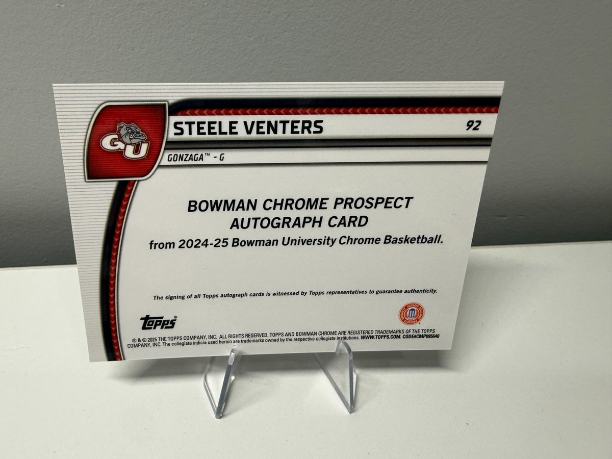 Steele Venters 2024-25 Bowman University Chrome Green Shimmer Refractor Auto #92