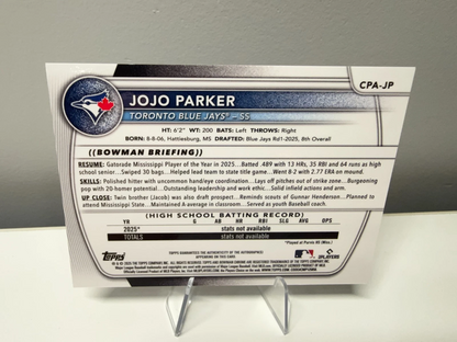 JoJo Parker 2025 Bowman Draft Chrome Image Variation Refractor Auto #CPA-JP