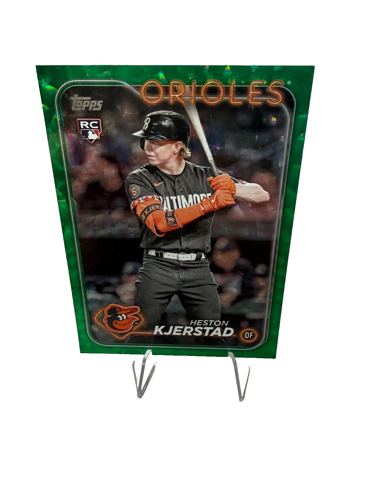 Heston Kjerstand 2024 Topps Series 2 Green Crackle Foil RC /499 #349 Orioles