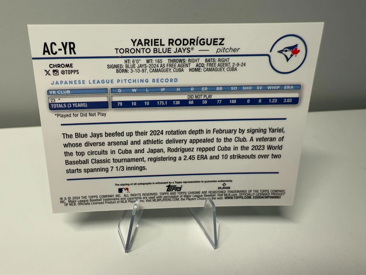 Yariel Rodriguez 2024 Topps Chrome Update Aqua Wave Auto RC /199 #AC-YR Blue Jay