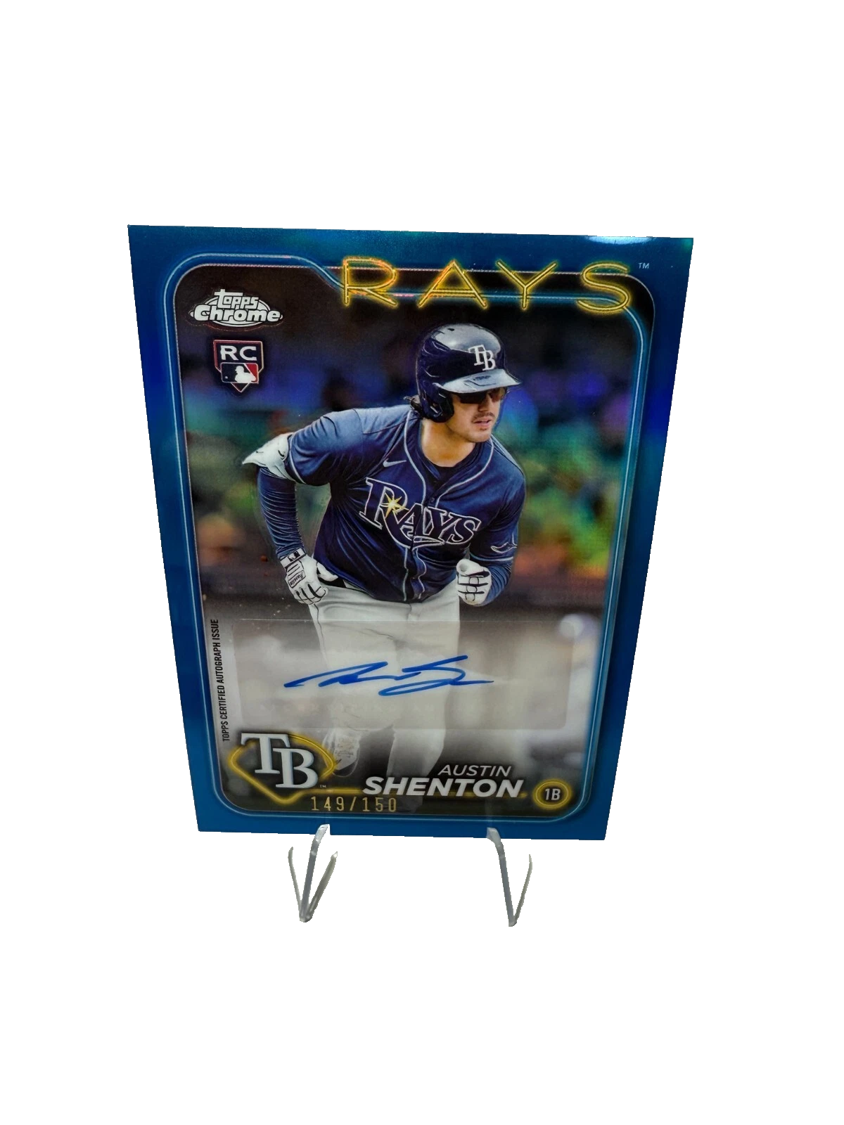 Austin Shenton 2024 Topps Chrome Update Blue Refractor Auto RC /150 #AC-ASH Rays
