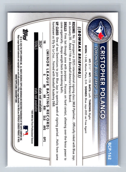 Cristopher Polanco 2025 Bowman Chrome 1st Purple Refractor /250 #BCP-162