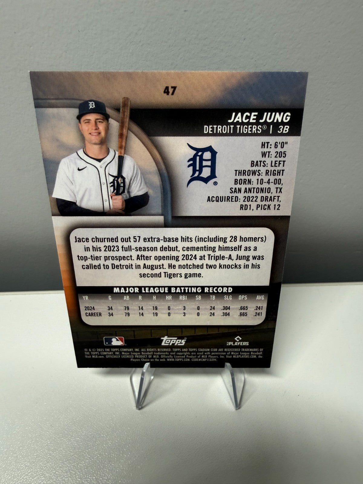 Jace Jung 2025 Topps Stadium Club Rainbow Foil RC /25 #47 Tigers