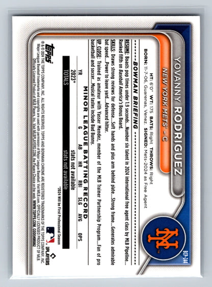 Yovanny Rodriguez 2024 Bowman Chrome 1st Speckle Refractor /299 #BCP-244 Mets