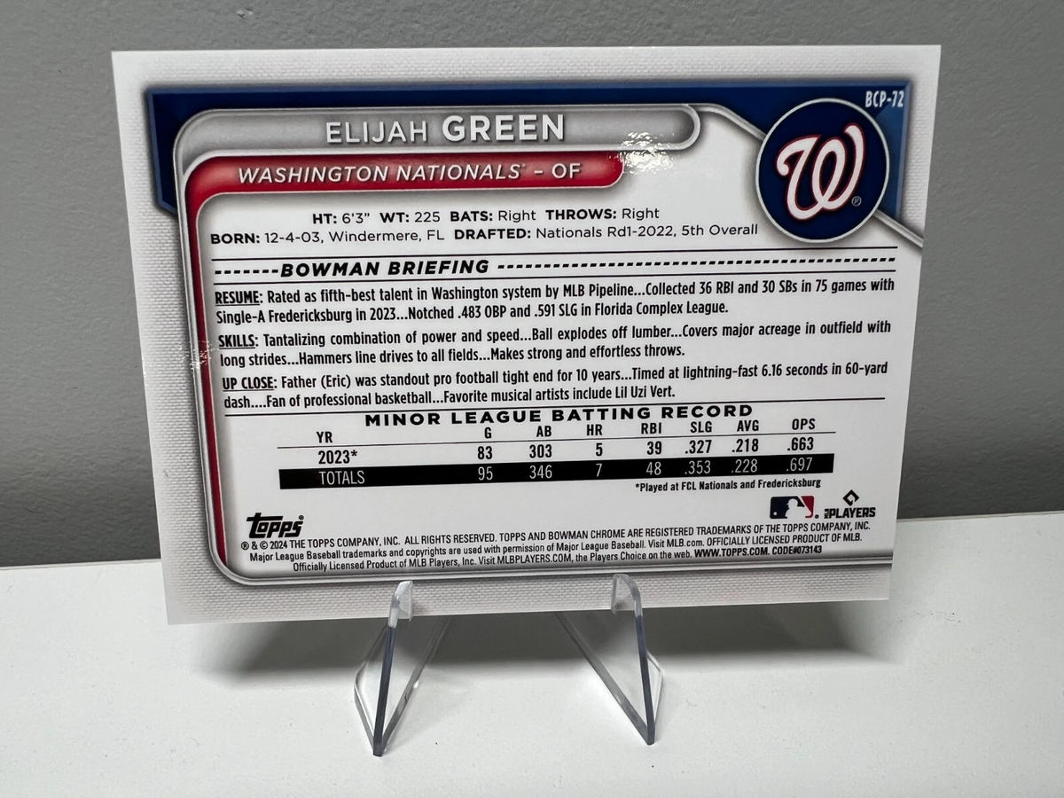 Elijah Green 2024 Bowman Chrome Prospect Purple Refractor /250 #BCP-72 Nationals