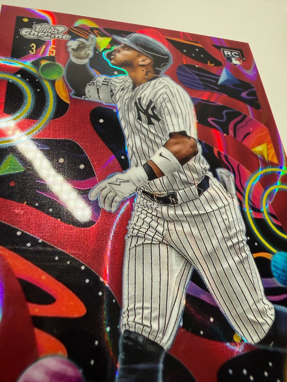 Jorbit Vivas 2025 Topps Chrome Cosmic Red Flare Refractor RC /5 #92 Yankees