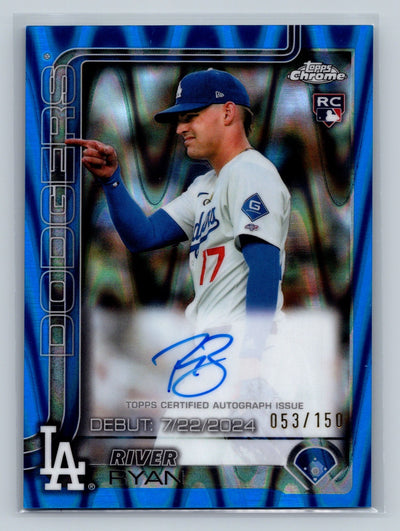 River Ryan 2025 Topps Chrome Rookie Debut Blue RayWave Refractor Auto RC /150