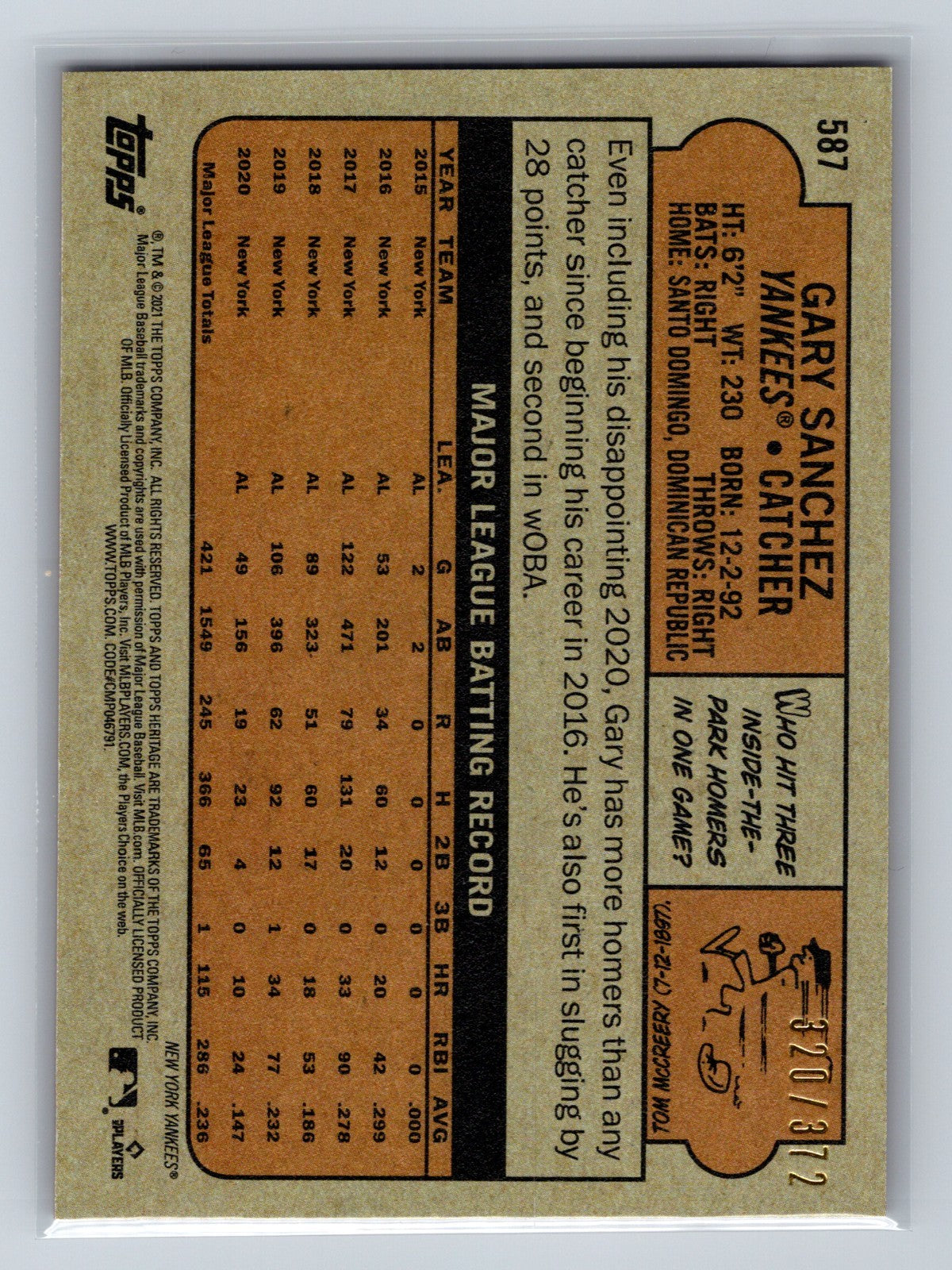 Gary Sanchez 2021 Topps Heritage High Number Chrome Red Refractor /372 #587