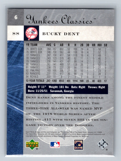 Bucky Dent 2004 Upper Deck Yankees Classics #6