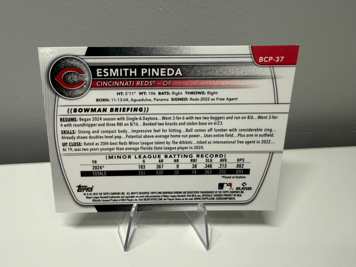 Esmith Pineda 2025 Bowman Chrome 1st Green Reptilian Refractor /99 #BCP-37 Reds