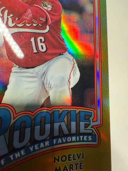 Noelvi Marte 2024 Bowman Chrome Rookie of The Year Favorites Gold Refractor /50