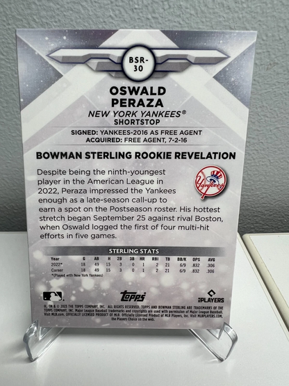 Oswald Peraza 2023 Bowman Sterling RC #BSR-30 Yankees