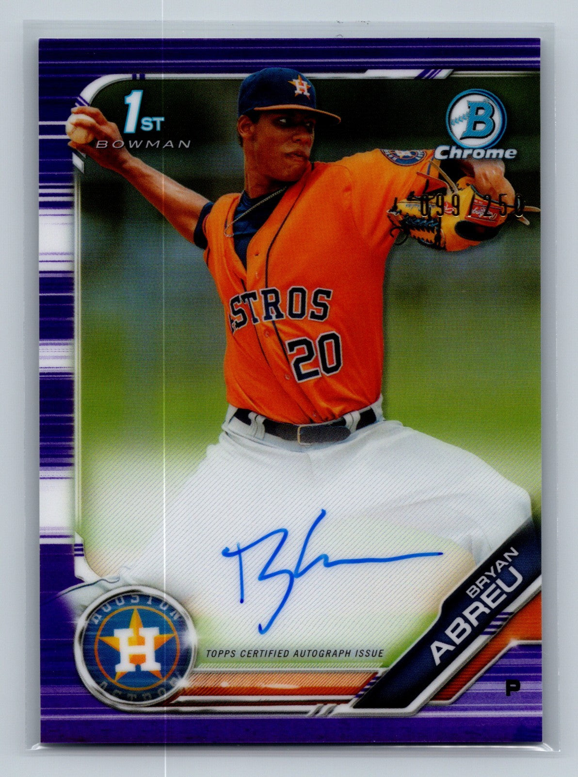 Bryan Abreu 2019 Bowman Chrome 1st Purple Refractor Auto /250 #CPA-BA Astros