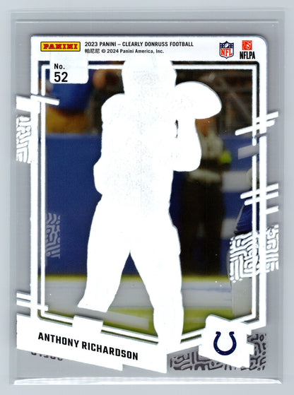 Anthony Richardson 2023 Panini Clearly Donruss Rated Rookie #52 Colts