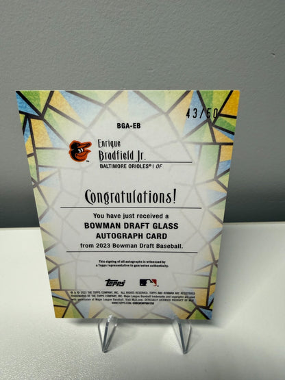 Enrique Bradfield Jr. 2023 Bowman Draft Stained Glass Gold Mini Diamond Auto /50