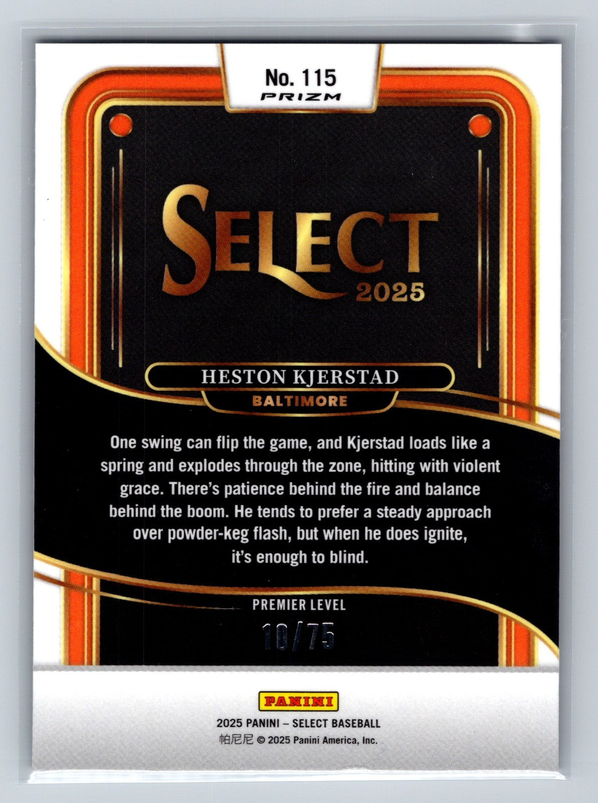 Heston Kjerstad 2025 Panini Select Premier Level Purple Prizm /75 #115 Orioles