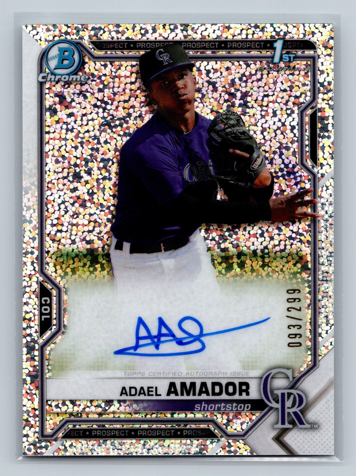 Adael Amador 2021 Bowman Chrome 1st Speckle Refractor Auto /299 #CPA-AAM Rockies