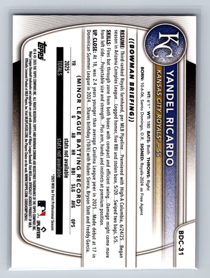 Yandell Ricardo 2025 Bowman Draft Chrome Purple Geometric Refractor /250 #BDC-31