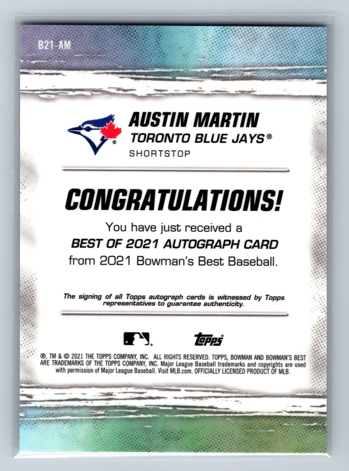 Austin Martin 2021 Bowmans Best Auto #B21-AM Blue Jays