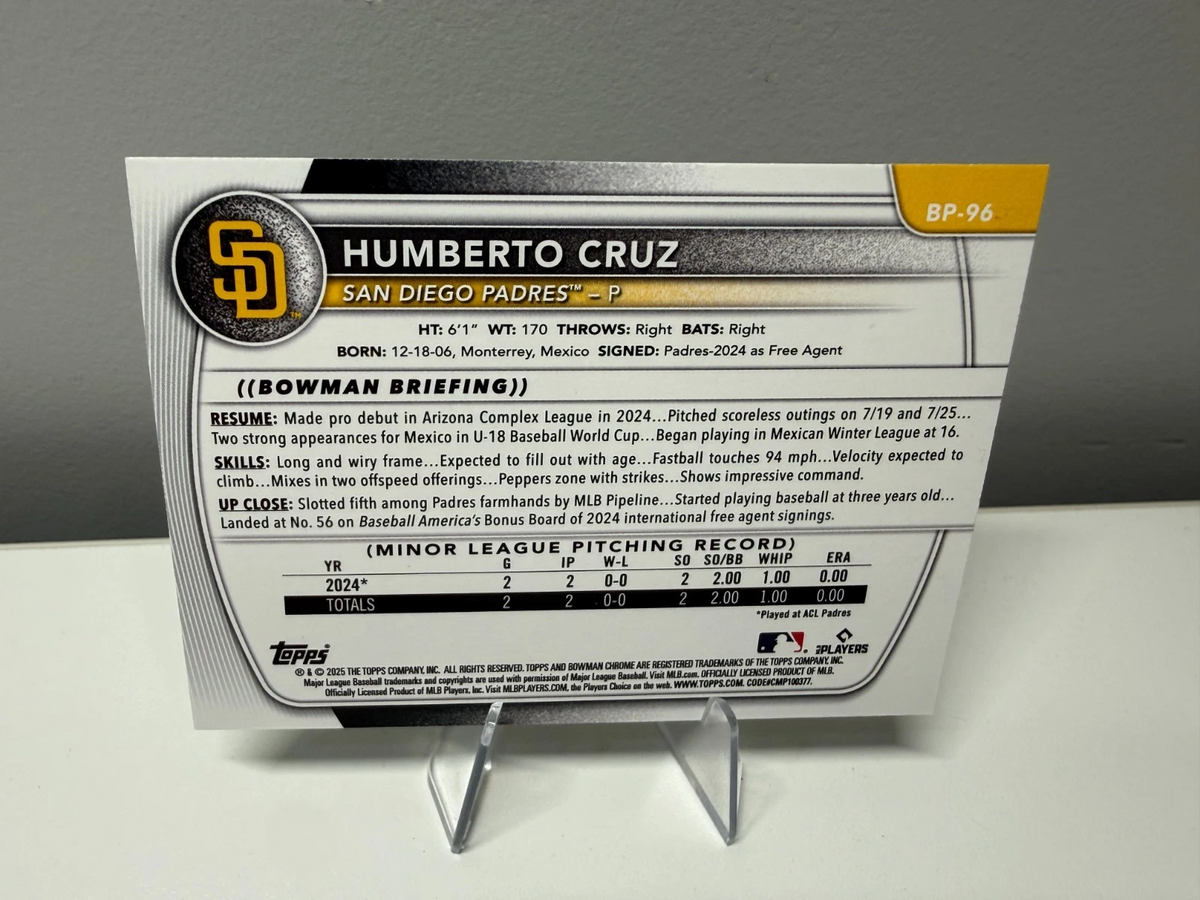 Humberto Cruz 2025 Bowman 1st Paper Green /99 #BP-96 Padres