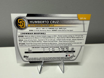 Humberto Cruz 2025 Bowman 1st Paper Green /99 #BP-96 Padres