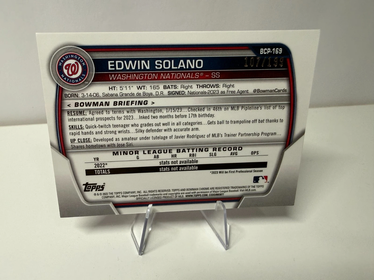 Edwin Solano 2023 Bowman Chrome 1st Fuchsia Wave Refractor /199 #BCP-169