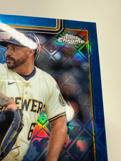 Nestor Cortes 2025 Topps Chrome Blue Logofractor /150 #22 Brewers
