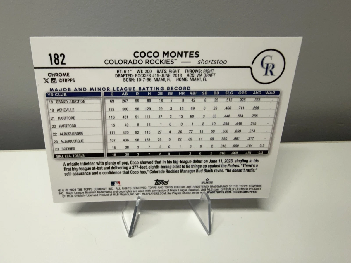 Coco Montes 2024 Topps Chrome Blue Logofractor RC /150 #182 Rockies