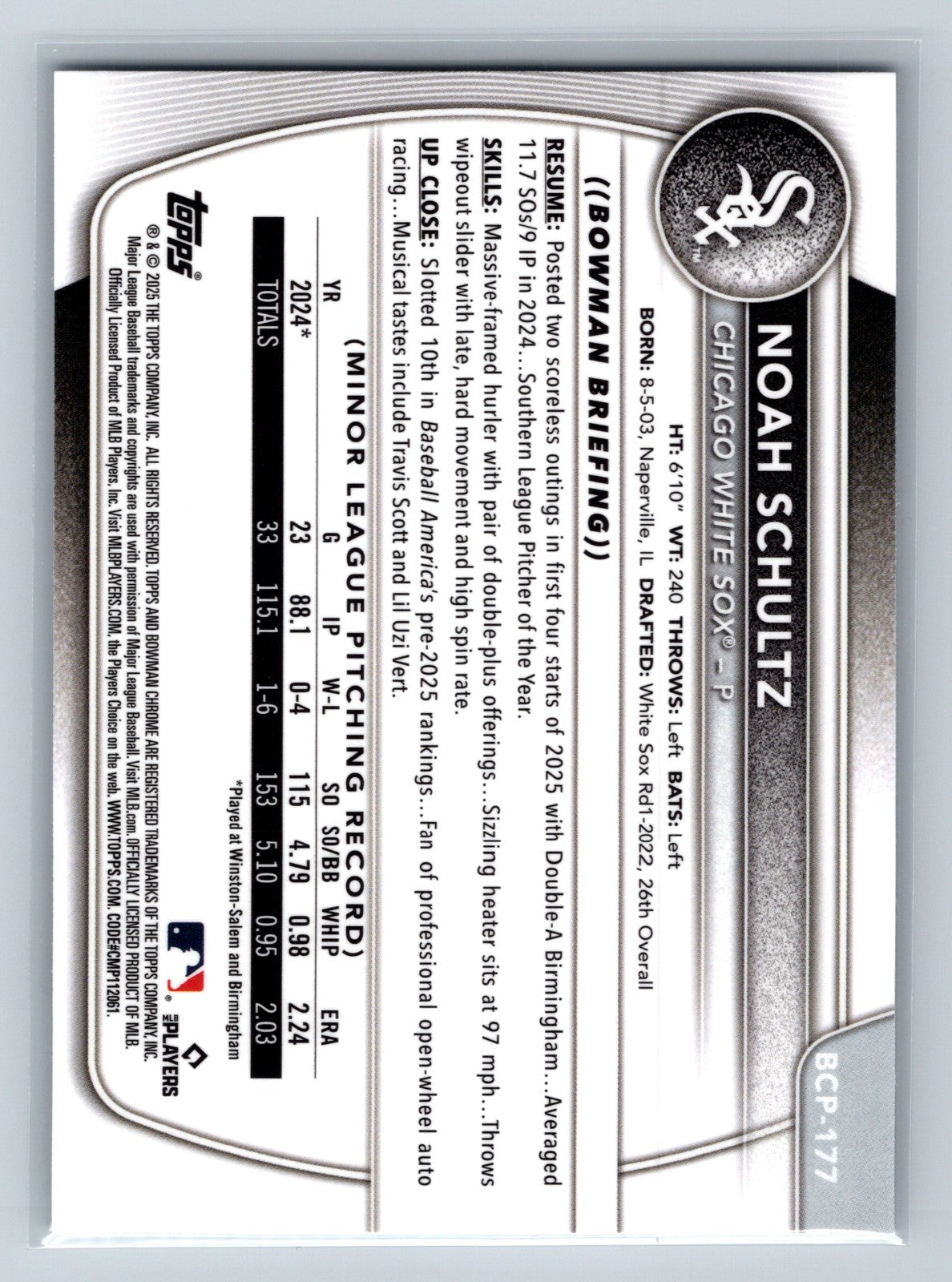Noah Schultz 2025 Bowman Chrome Prospects Geometric Refractor /499 #BCP-177