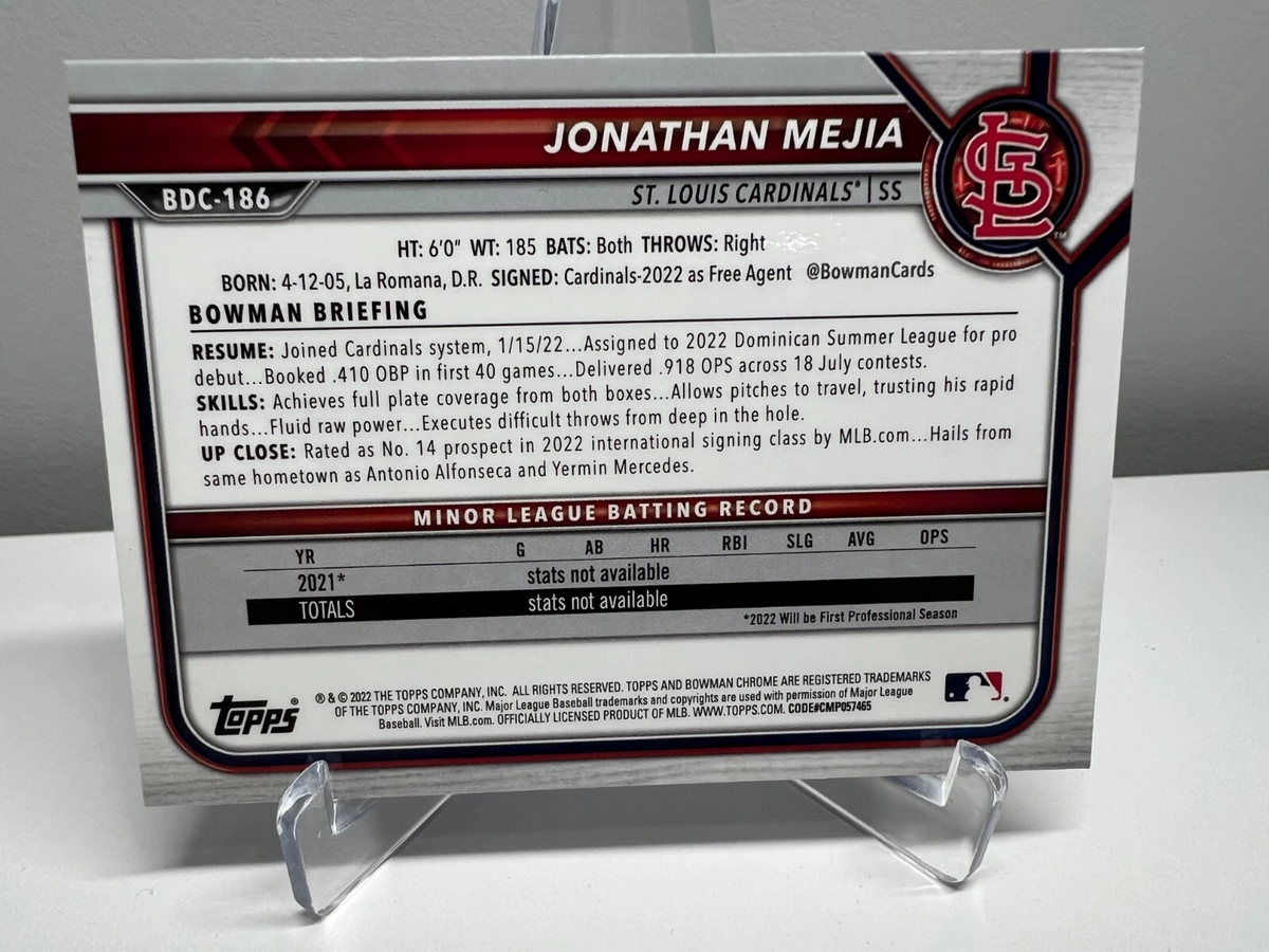 Jonathan Mejia 2022 Bowman Draft Chrome Sapphire #BDC-186 Cardinals