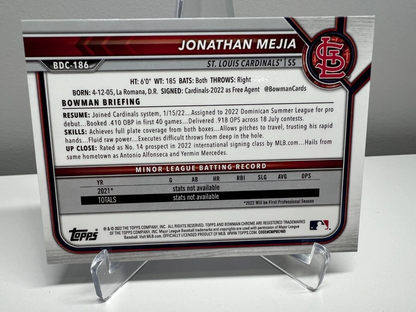 Jonathan Mejia 2022 Bowman Draft Chrome Sapphire #BDC-186 Cardinals