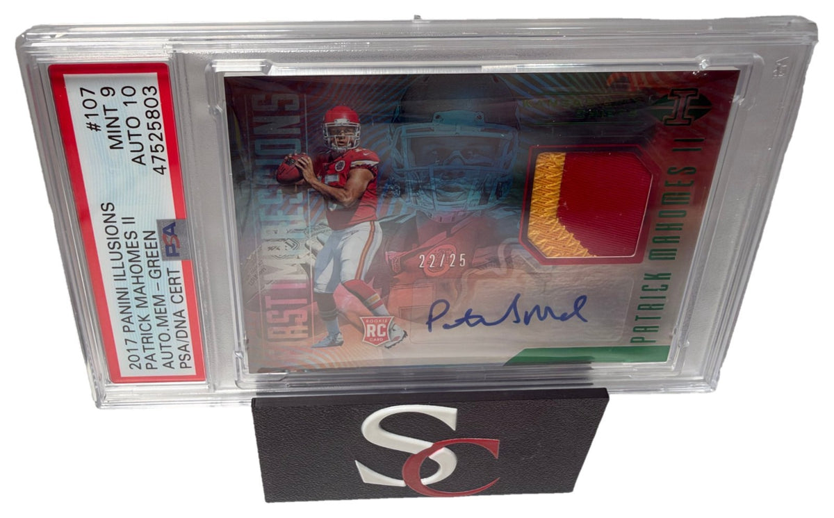 Patrick Mahomes 2017 Panini Illusions Green Rookie Patch Auto RC /25 PSA 9 MINT