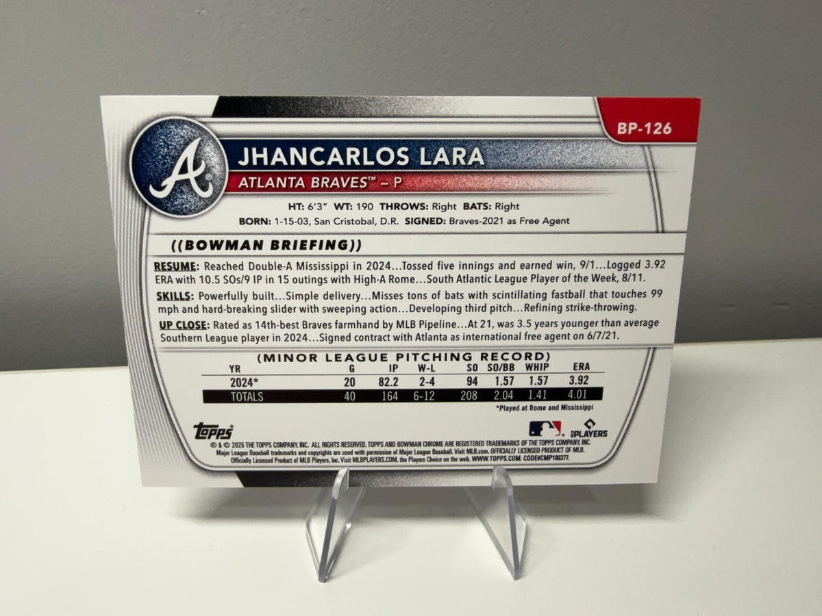 Jhancarlos Lara 2025 Bowman 1st Paper Fuchsia /299 #BP-126 Braves
