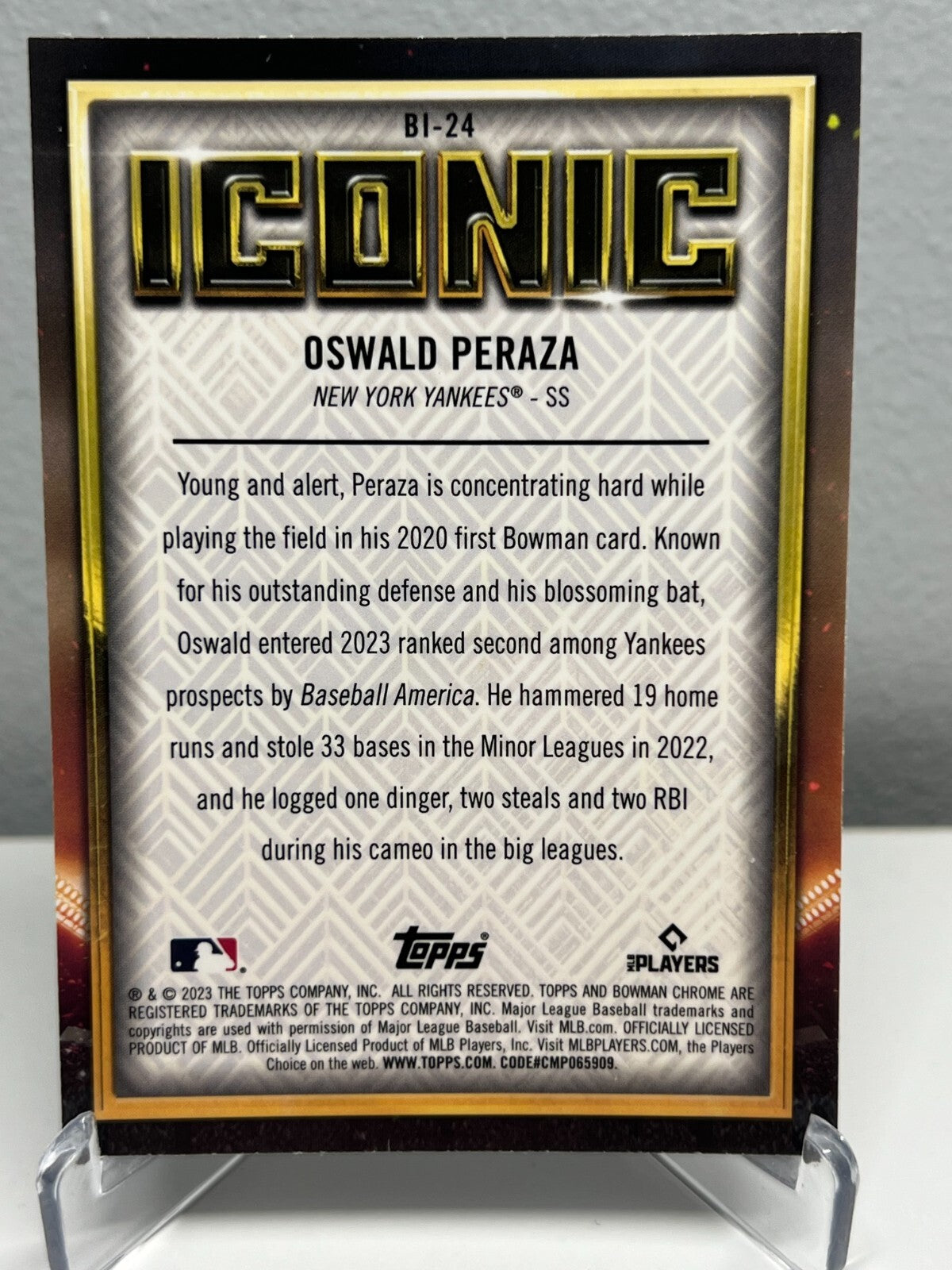 Oswald Peraza 2023 Bowman Chrome Iconic RC #BI-24 Yankees