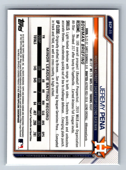 Jeremy Pena 2021 Bowman Chrome Prospects Sapphire #BCP-11 Astros