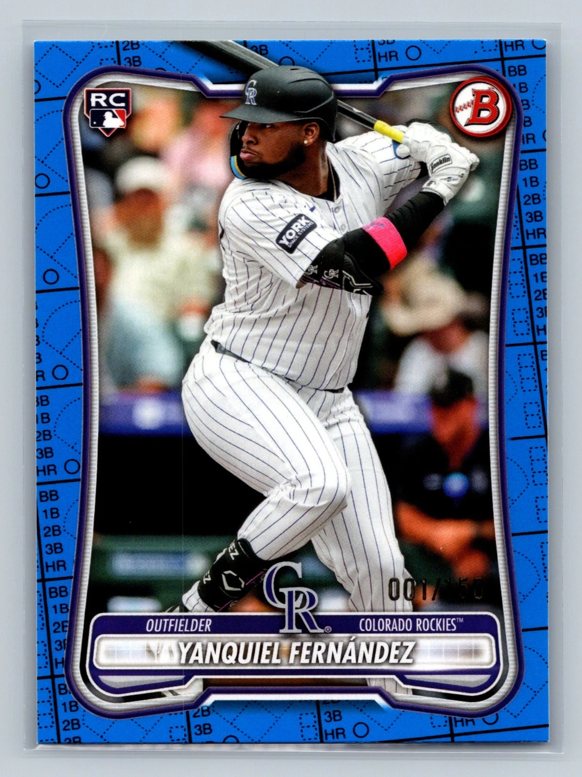 Yanquiel Fernandez 2026 Bowman Blue Scorecard RC /150 #91 Rockies