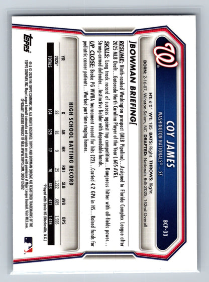 Coy James 2026 Bowman Chrome 1st Mini Diamond Refractor #BCP-33 Nationals