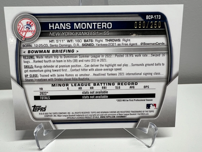 Hans Montero 2023 Bowman Chrome 1st Purple Shimmer Refractor /250 #BCP-173